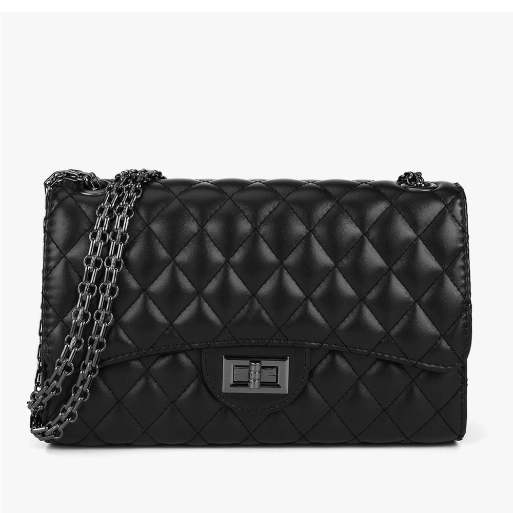 NWOT Elegant Black Quilted Chain Leather Bag Crossbody Shoulder Bag